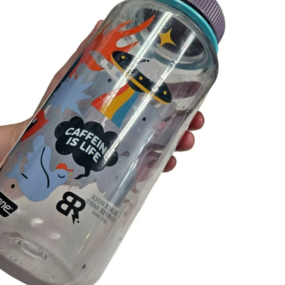 Black Rock Coffee Bar Nalgene 32oz Water Bottle UFO Rainbow‎ Design BPA-Free